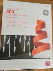 300 GE Blue String-A-Long Mini Icicle Style Christmas Lights on white wire - NEW