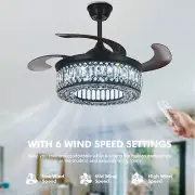 42” Crystal Chandelier Reversible Ceiling Fans w/Remote, 6-Speed 3-Color Light