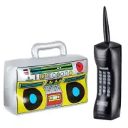 80S 90S Retro Inflatable Radio Boombox Mobile Phone 16 Inch Gold Chains Props Bi