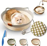 Virela Woven Rope Cat Basket, Hand Woven Cats Bed, Cat Foldable Sleeping Basket, Cats Scratching Mat with Ball for Indoor (Gray(with Cushion),Medium)