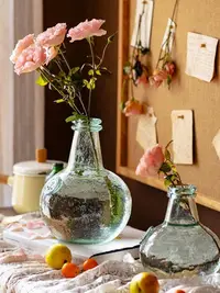 在飛比找Yahoo!奇摩拍賣優惠-掬涵玻璃花瓶手工藝術器皿復古擺件透明小眾裝飾美式茶幾玄關桌面