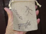 Native American Style Medicine Bag, Burlap Drawstring Bag, Pictogram Sketch, 6"