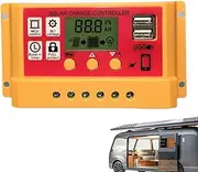 Solar Panel Controller,12V/24V Regulator with Adjustable LCD | Double USB Port, Auto Timer Settings, Multiple Load Control Modes for Outdoor, Camping