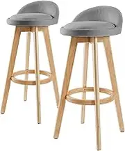 La Bella 2X Oak Wood Bar Stool 72cm Fabric Leila - Grey