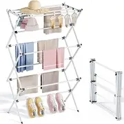 APEXCHASER Clothes Drying Rack, 3-Tier Laundry Drying Rack for Clothes, Towel, Foldable Metal Clothing Dryer, Collapsible Towel Rack, Air Drying Rack, White