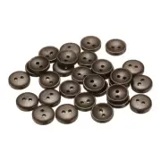 30pcs Wooden Sewing Button 12.5mm 2 Holes Round Craft Buttons, Deep Brown