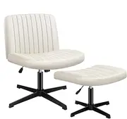 [ALFORDSON] Ergonomic Armless Criss-Cross Desk Chair with Ottoman Stool, Channel-Tufted Mid-Back Design, Adjustable Height & Tilt, Swivel, 180kg Max, Xavi Velvet Beige Office Chair