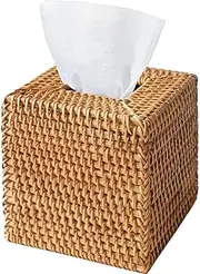 Rattan Tissue Box Cover, Hand Woven Square Wicker Holder for Tissues, for Bathroom Living Room, Tissue Holders