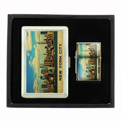 VINTAGE NEW YORK D12 CIGARETTE CASE / WALLET & LIGHTER GIFT SET OLD FASHIONED