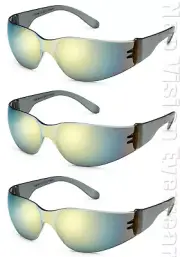 3 Pair/Pack Gateway Starlite Gold Mirror Safety Glasses Sun Z87+ CSA Z94.4