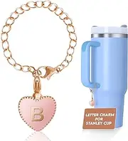 [AUTOMIRE] Letter Charm Accessories for Stanley Cup Water Bottle - Name ID Letter Handle Charm For Stanley, Simple Modern Tumbler - Pink Heart Shape Initial Identification Charms