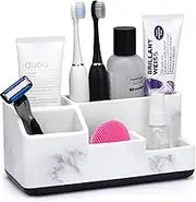 Richenda Toothbrush and Toothpaste Holder with Drainage, 5 slots Bathroom Organizer Storage Caddy Countertop Anti-Slip Home storage organisation for Shower,Bath Products, Kitchen, white marble