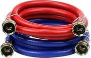 2 PACK Rubber 6FT Washing Machine Hoses Burst Proof Red and Blue Coded Washer Hoses for Hot and Cold Water 3/4" Connection Water Supply Lines by Fetechmate - 10 YEAR WARRANTY