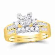 10kt Yellow Gold Princess Diamond Bridal Wedding Engagement Ring Set