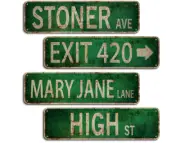 Stoner Avenue Street Sign 4 Signs of Exit 420 /High St /Mary Jane Lane /Stoner A