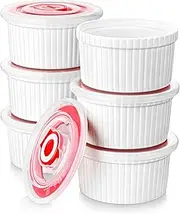 [MALACASA] Ramekins with Lids 8 oz - Set of 6, White Porcelain Creme Brulee Souffle Ramekins with Covers, Ceramic Custard Cups for Baking, Dishwasher and Oven Safe, Series RAMEKIN-DISH