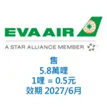 長榮航空哩程 58000哩 1哩/0.5元