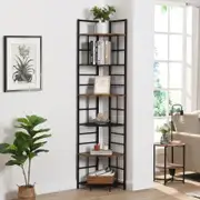 IHOMDEC Industrial 6-Tier Pentagon Corner Bookshelf, 194.5cmH Rustic Dark Brown