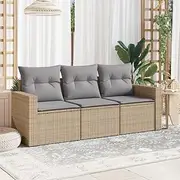 3 Piece Garden Sofa Set with Cushions Beige Poly Rattan Patio Bar Sets