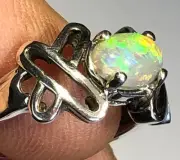 Australian Opal Ring Oval Solid LR Bright Yellow Green Sterling Silver .91ct W40