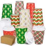300 Pcs/100 Sets Christmas Coffee Cups with Lids and Sleeves 12 oz Disposable...
