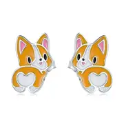Sterling Silver Corgi Puppy Stud Hypoallergenic Earrings
