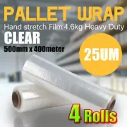 4 Rolls CLEAR Stretch Film Pallet Wrap Carton Shrink 500mm x 400m 25UM