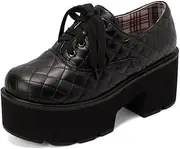 [Sanxg] Womens Platform Lace Up Lug Sole Loafers,Ladies Dressy Casual Cute Comfortable Memory Foam Trendy Fancy Round Toe Vacation Going Out Shoe (8.5 US,Black)