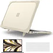 Batianda Heavy Duty Case for 12.4 inch Microsoft Surface Laptop Go 2 2022 / Laptop Go 3 2023 Release,Shockproof Protective Cover with Fold Kickstand for Enhanced Durability & Keyboard Cover, Khaki