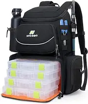 N NEVO RHINO Fishing Tackle Backpack with Rod Holders, 4 Tackle Boxes, 40L Large Storage Waterproof Fishing Bag for Fishing