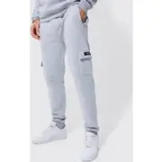 Mens Grey Marl Tall Jersey Cargo Joggers With Woven Tab