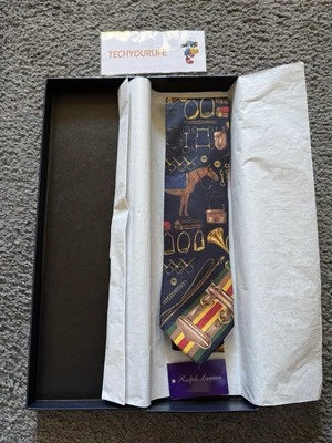 Brand New Ralph Lauren Purple Label Equestrian Print Silk Tie - Limited Edition