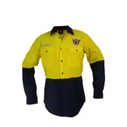 Manly Warringah Sea Eagles NRL Hi Vis Button up Work Shirt Long Sleeve Yellow