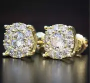 2.6Ct Genuine Moissanite Men's Stud Earring 14k Yellow Gold Plated Silver