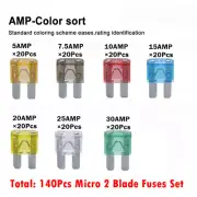 140Pcs Micro 2 Fuses Blade Fuse Kit Automotive Commercial Assortment With Clip