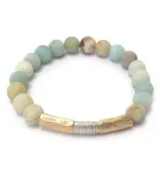 Amazonite Semi Precious Stone, metal bar stretch Bracelet