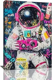 Astronaut Wall Art Banksy Graffiti Painting Pictures Framed Canvas Prints Modern Artwork Home Decor for Bedroom Living Room Office 16"x24"