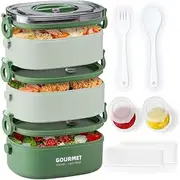 Miners2000 Bento Box Lunch Box, Stackable 3 Layers Containers, Portable 2.10L Large Capacity Bento Box, Microwave Safe Lunch Box for Adults for Work Camping (Green)