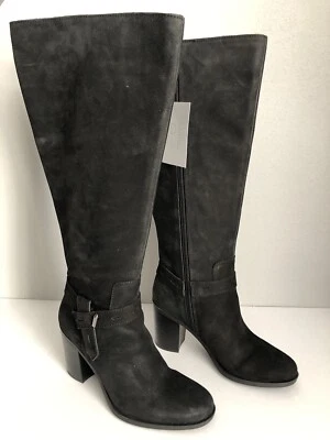 Naturalizer Kamora Nubuck Black Suede Boots 3.5” Heel Wide Calf Women’s 6M - NWT