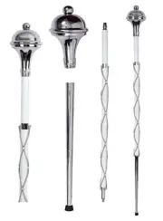 Drum Major Mace Stave Plain Chrome Head Ball Top White Shaft Chain Fitted (3Part