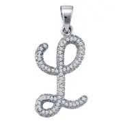 14k White Gold Round Diamond Initial L Letter Pendant 1/6 Cttw