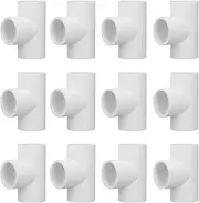 12pcs PVC Tee Pipe Fittings for Connecting and Branching, Interior to Reduce Friction, 12pcs, for Water Distribution, White (20mm)