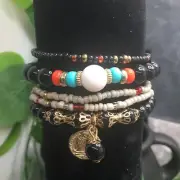 5 PC Handmade Bohemian Beaded Stackable Stretch Bracelet Set New Free Ship 9504