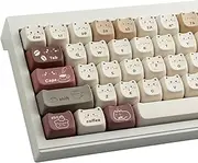 TYRIXKI PBT Keycaps 142 Keys Cute Keycaps Dye-Sublimation Coffee Cat Keycap Mao Profile Custom Keycap for Cherry Gateron MX Swithes Mechanical Gaming Keyboards