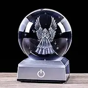 YANZXU 3D Angel Crystal Ball with LED Colorful Lighting Touch Base,God Bless The World,Easter Religious Gifts for Girlfriend Woman Her Aunt Wife Mom Eldership……