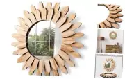 HPC Decor 12" Wall Mirror Decorative-Rustic Round Wood Mirror,Sunburst Boho