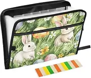 Quteprint 13 Pockets Expanding File Folder with Zipper Closure, Easter Bunny Flowers Eggs Accordion File Folder with Sticky Labels, Letter Size A4 Papers Expandable File Document Organizer