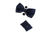 Mens Navy Subtle Zig Zag Matching Bow Tie, Pocket Square & Cuff Links Set