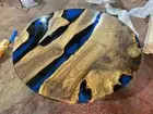Transparent Blue & Black Round Epoxy Coffee Table – Walnut Wood, Diameter Design