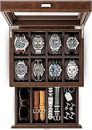 TAWBURY 8 Slot Watch Box with Drawer - 650+ 5-Star Ratings | Brown Vegan Leather Watch Case for Men | Watch Box for Men | Mens Watch Boxes 8 Slots | Watchbox Designed in Australia
